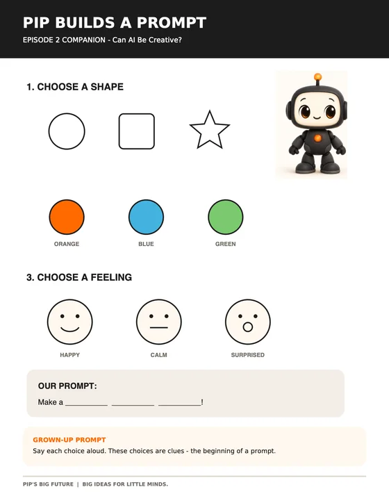 The Pip Builds a Prompt activity sheet.