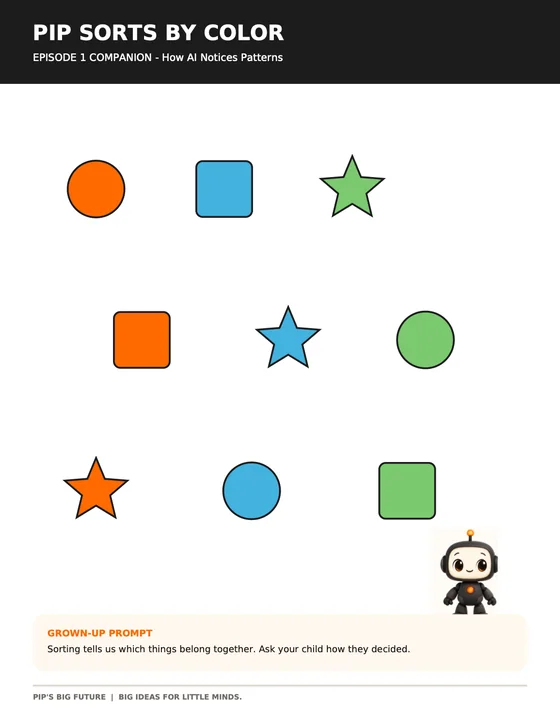 The Pip Sorts by Color activity sheet.